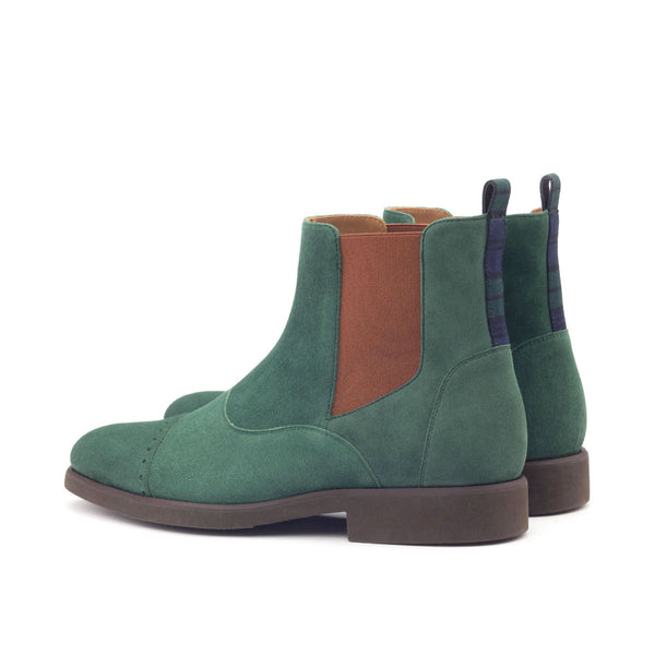 Ambrogio Bespoke Custom Men's Shoes Green Fabric / Suede Leather Chelsea Boots (AMB2010)-AmbrogioShoes