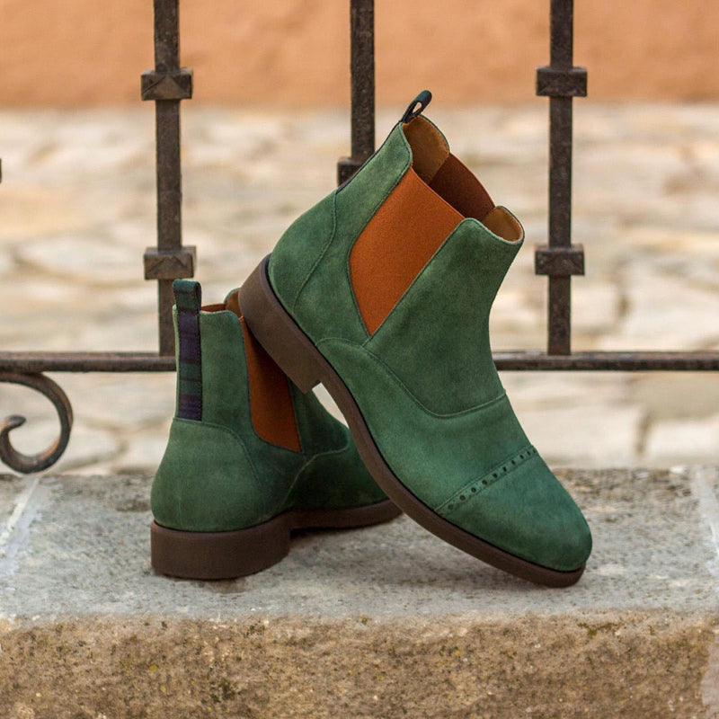 Ambrogio Bespoke Custom Men's Shoes Green Fabric / Suede Leather Chelsea Boots (AMB2010)-AmbrogioShoes