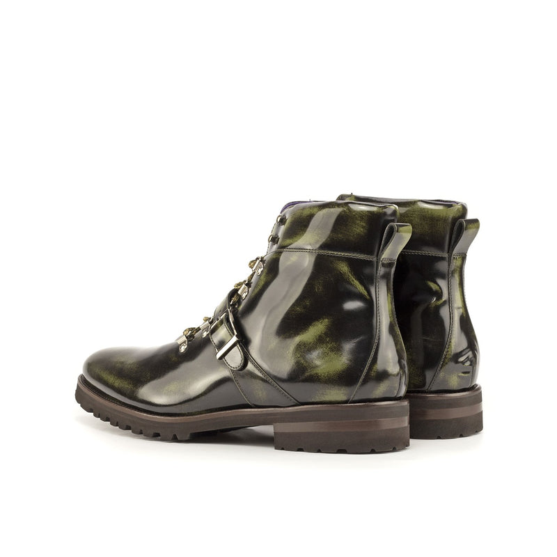 Ambrogio Bespoke Custom Men's Shoes Green Florantic Miliatry Polished Calf-Skin Leather Hiking Boots (AMB2186)-AmbrogioShoes