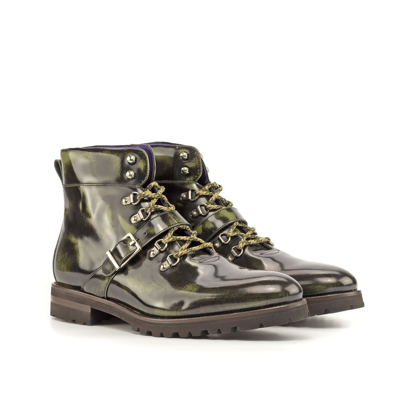 Ambrogio Bespoke Custom Men's Shoes Green Florantic Miliatry Polished Calf-Skin Leather Hiking Boots (AMB2186)-AmbrogioShoes