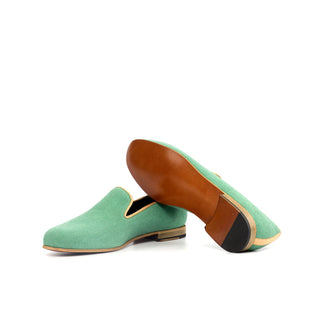 Ambrogio Bespoke Custom Men's Shoes Green Linen Fabric Wellington Loafers (AMB1972)-AmbrogioShoes
