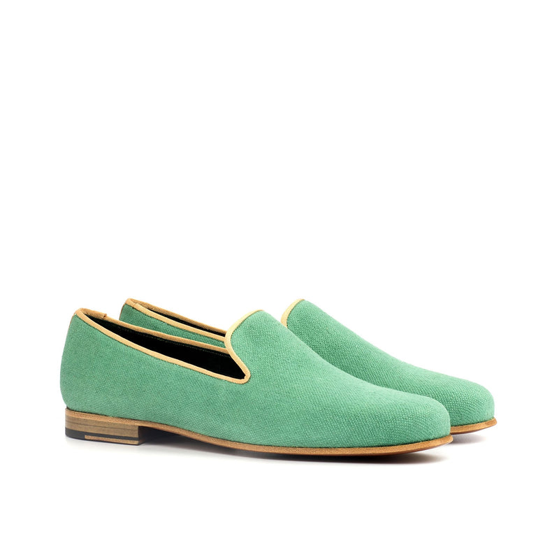 Ambrogio Bespoke Custom Men's Shoes Green Linen Fabric Wellington Loafers (AMB1972)-AmbrogioShoes