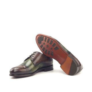 Ambrogio Bespoke Custom Men's Shoes Khaki & Brown Patina Leather Derby Oxfords (AMB1980)-AmbrogioShoes
