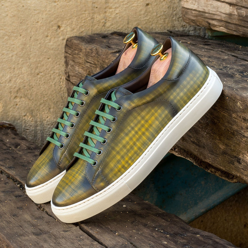 Ambrogio Bespoke Custom Men's Shoes Khaki Green Patina Leather Sneakers (AMB2185)-AmbrogioShoes