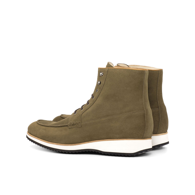 Ambrogio Bespoke Custom Men's Shoes Khaki Suede Leather Moccasin Boots (AMB2133)-AmbrogioShoes
