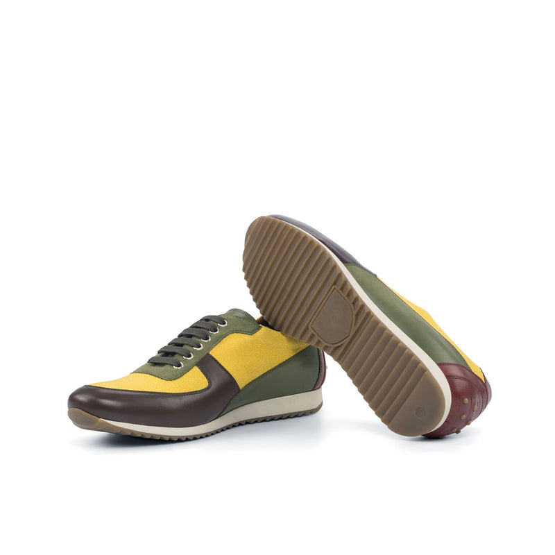 Ambrogio Bespoke Custom Men's Shoes Mustard, Brown, Green & Red Suede / Calf-Skin Leather Casual Sneakers (AMB2001)-AmbrogioShoes
