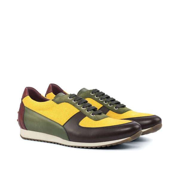 Ambrogio Bespoke Custom Men's Shoes Mustard, Brown, Green & Red Suede / Calf-Skin Leather Casual Sneakers (AMB2001)-AmbrogioShoes