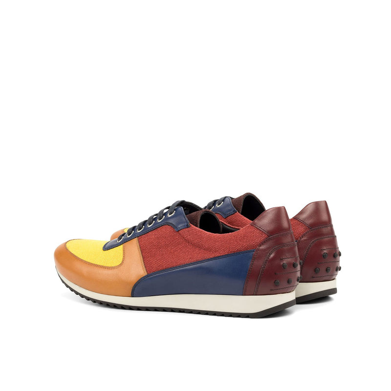 Ambrogio Bespoke Custom Men's Shoes Mustard, Red, Burgundy, Cognac & Navy Fabric / Suede / Calf-Skin Leather Casual Sneakers (AMB1955)-AmbrogioShoes