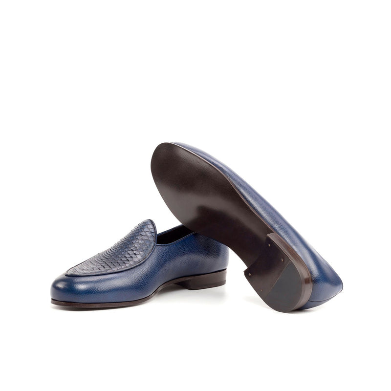 Ambrogio Bespoke Custom Men's Shoes Navy Exotic Snake-Skin / Full Grain Leather Belgian Loafers (AMB1967)-AmbrogioShoes