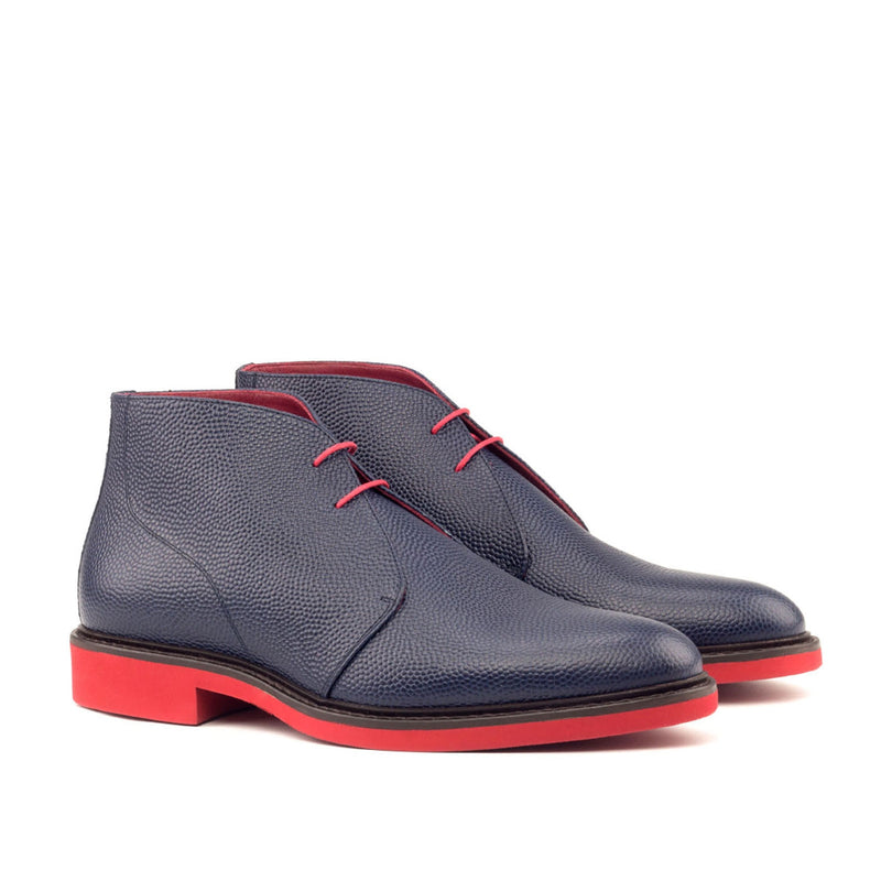 Ambrogio 2637 Bespoke Custom Men's Shoes Navy Pebble Grain Calf-Skin Leather Chukka Boots (AMB1883)-AmbrogioShoes