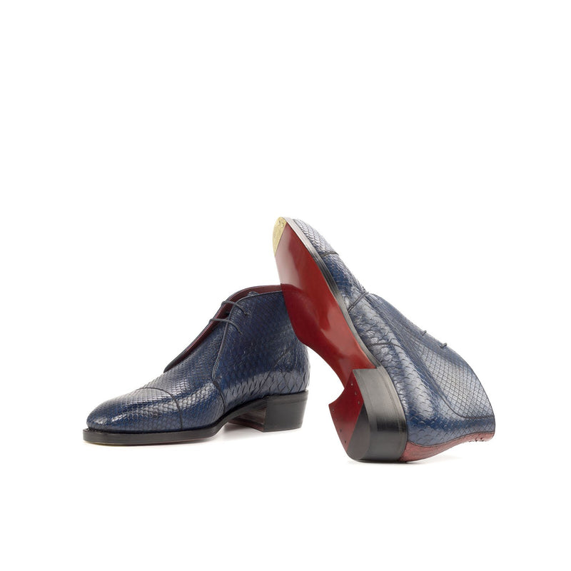 Ambrogio 4652 Bespoke Custom Men's Shoes Navy & Red Exotic Snake-Skin Chukka Boots (AMB1874)-AmbrogioShoes