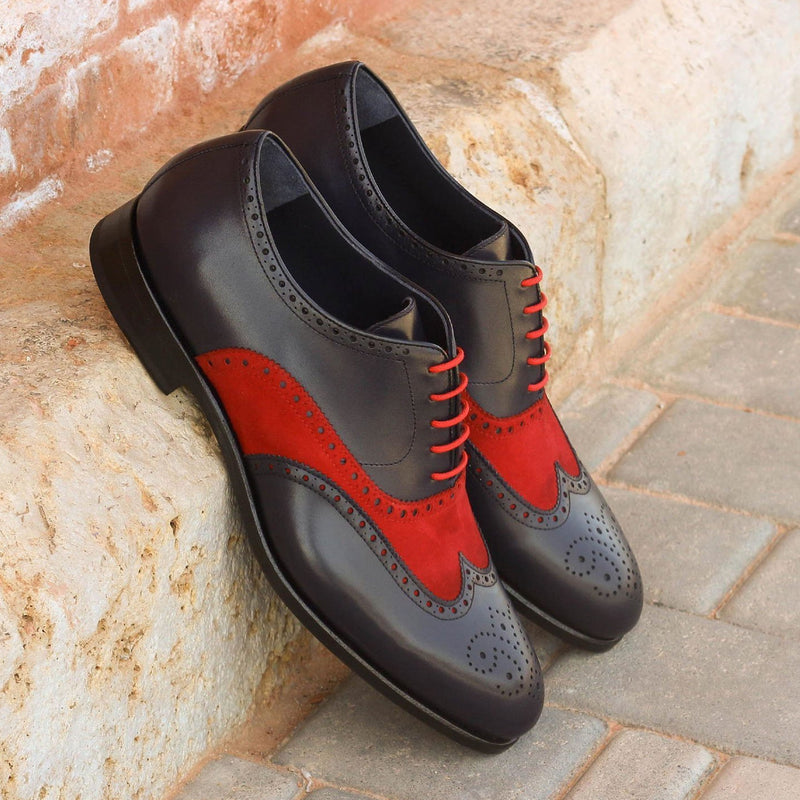 Ambrogio Bespoke Custom Men's Shoes Navy & Red Suede / Calf-Skin Leather Wingtip Oxfords (AMB1924)-AmbrogioShoes