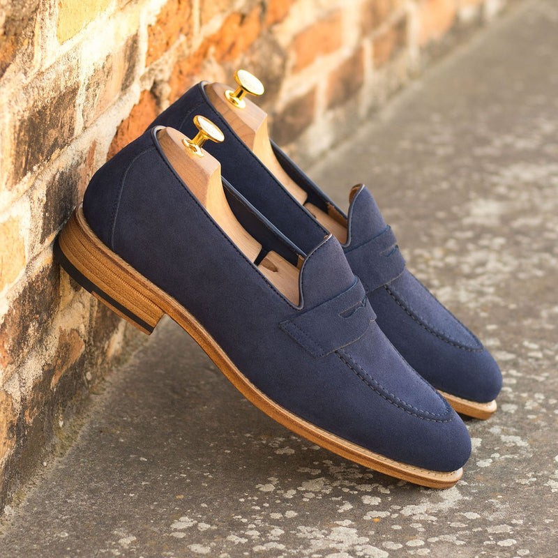 Ambrogio Bespoke Custom Men's Shoes Navy Suede / Calf-Skin Leather Flex Loafers (AMB1960)-AmbrogioShoes