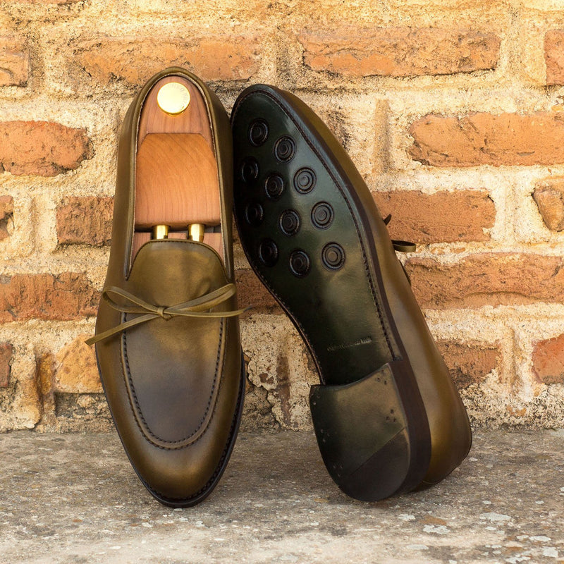 Ambrogio Bespoke Custom Men's Shoes Olive Calf-Skin Leather Loafers (AMB2171)-AmbrogioShoes
