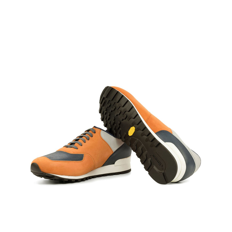 Ambrogio Bespoke Custom Men's Shoes Orange, Gray & Navy Suede / Pebble Grain Leather Sneakers (AMB1908)-AmbrogioShoes