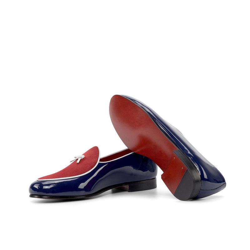Ambrogio Bespoke Custom Men's Shoes Red & Cobalt Blue Suede / Patent Leather Belgian Loafers (AMB2229)-AmbrogioShoes