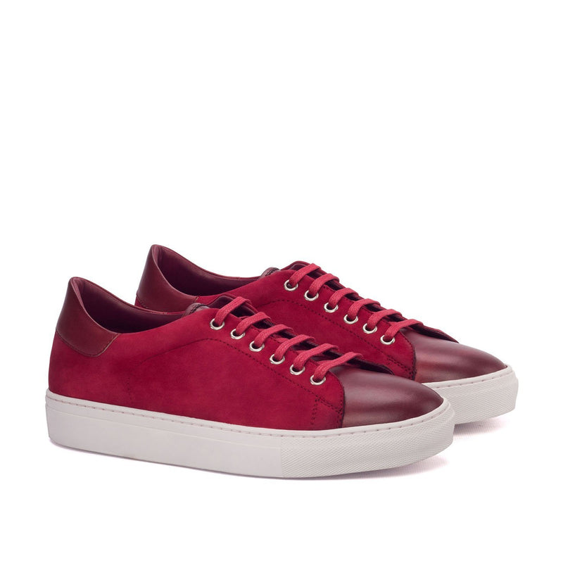 Ambrogio Bespoke Custom Men's Shoes Red Suede / Calf-Skin Leather Sneakers (AMB1917)-AmbrogioShoes