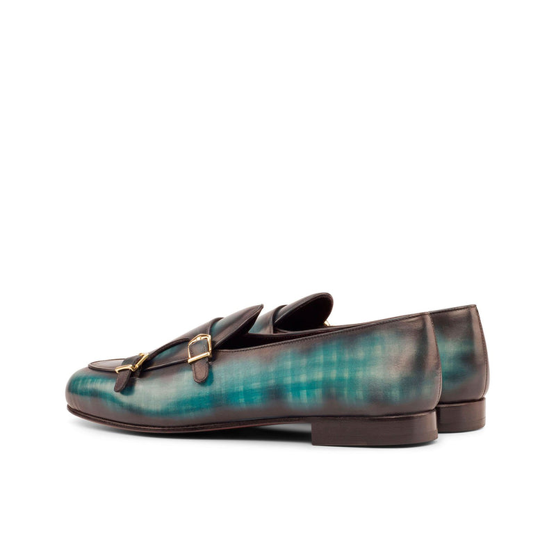 Ambrogio Bespoke Custom Men's Shoes Turquoise Patina Leather Monk-Straps Loafers (AMB1947)-AmbrogioShoes