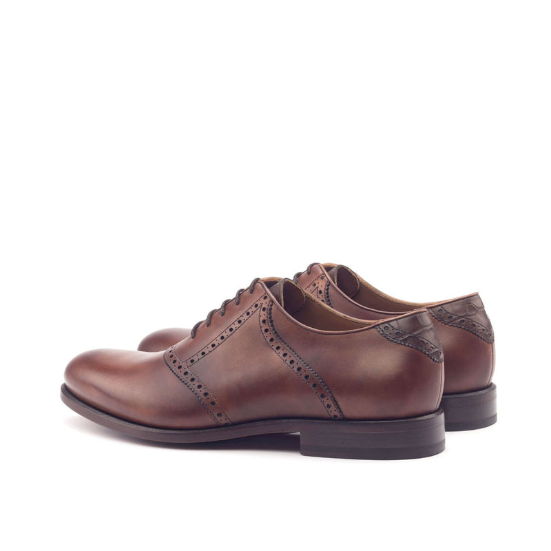 Ambrogio 3033 Bespoke Custom Men's Shoes Two-Tone Brown Crocodile Print / Calf-Skin Leather Saddle Oxfords (AMB1895)-AmbrogioShoes