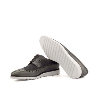 Ambrogio 2787 Bespoke Custom Men's Custom Made Shoes Two-Tone Gray Fabric / Calf-Skin Leather Oxfords (AMB1869)-AmbrogioShoes