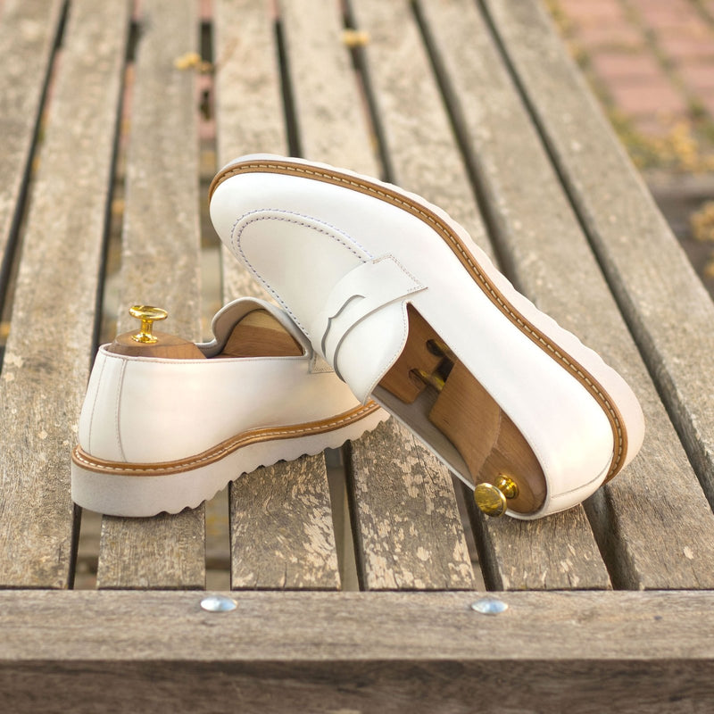 Ambrogio Bespoke Custom Men's Shoes White Box Calf-Skin Leather Penny Loafers (AMB2177)-AmbrogioShoes