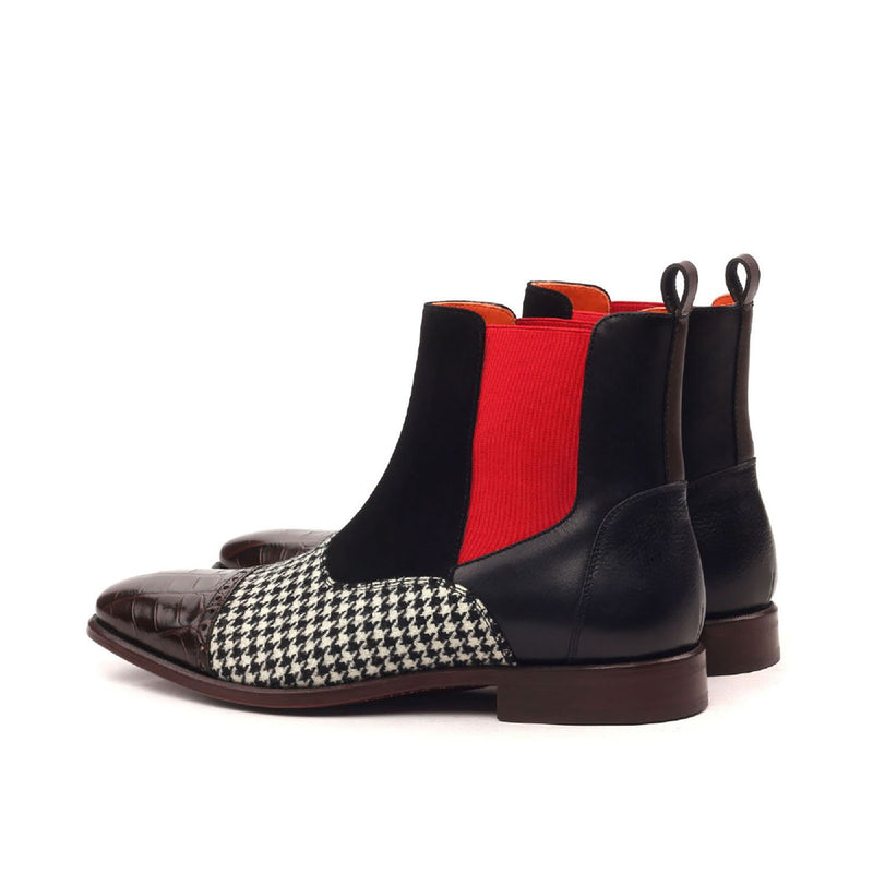 Ambrogio 2430 Bespoke Custom Men's Shoes White, Brown, Black & Red Fabric / Crocodile Print / Suede / Full Grain / Calf-Skin Leather Chelsea Boots (AMB1879)-AmbrogioShoes
