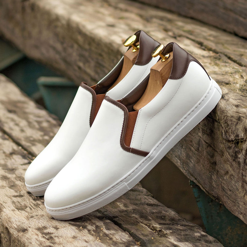 Ambrogio Bespoke Custom Men's Shoes White & Brown Calf-Skin Leather Slip-On Loafers (AMB1957)-AmbrogioShoes
