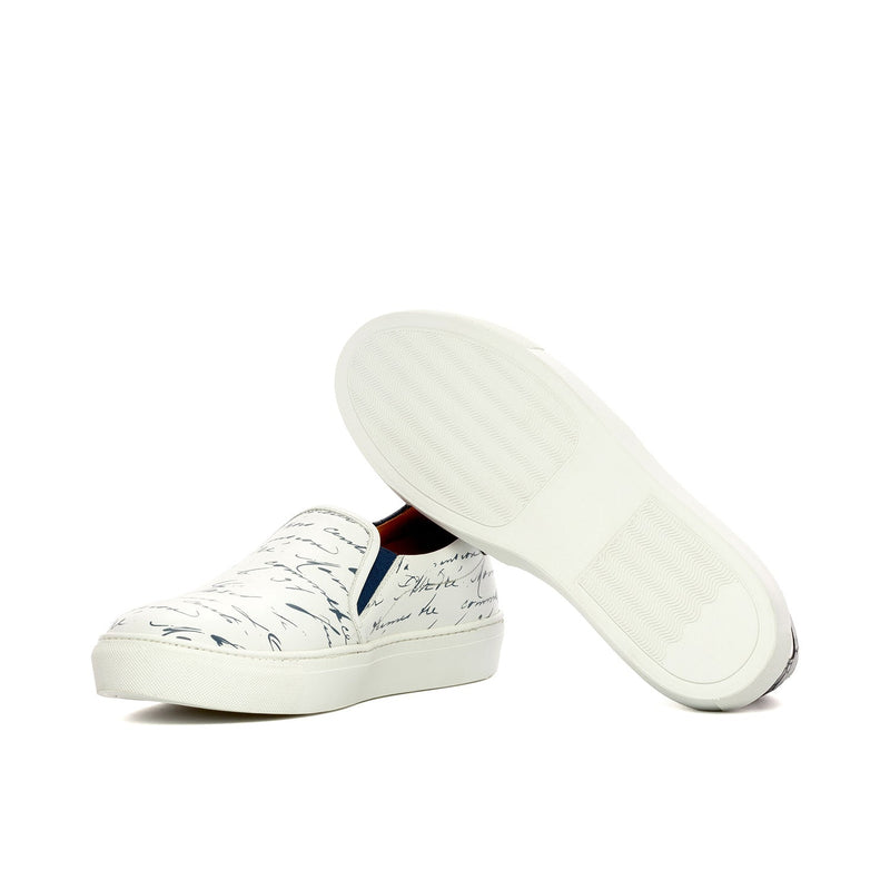 Ambrogio Bespoke Custom Men's Shoes White Crocodile Print / Calf-Skin Leather Stencil Slip-On Sneakers (AMB2350)-AmbrogioShoes