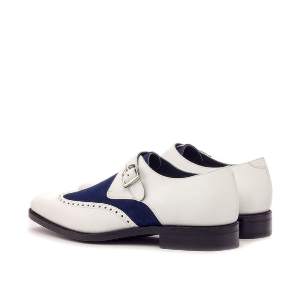 Ambrogio Bespoke Custom Men's Shoes White & Navy Suede / Calf-Skin Leather Monk-Strap Loafers (AMB2004)-AmbrogioShoes
