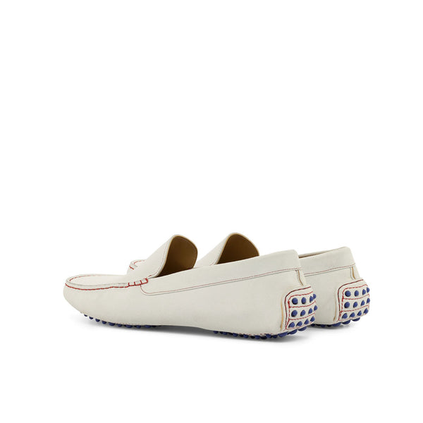 Ambrogio Bespoke Custom Men's Shoes White Suede Leather Driver Moccasin Loafers (AMB2164)-AmbrogioShoes