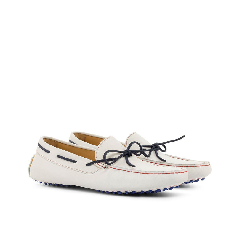 Ambrogio Bespoke Custom Men's Shoes White Suede Leather Driver Loafers (AMB1958)-AmbrogioShoes