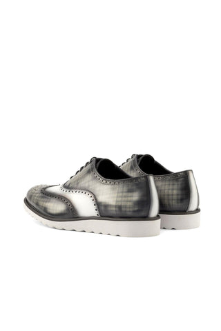 Ambrogio Bespoke Custom White & Gray Patina / Leather Full Brogue Oxfords (AMB2225)-AmbrogioShoes