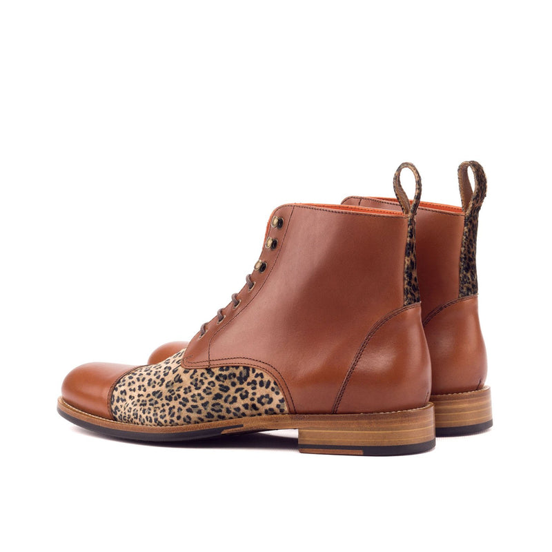 Ambrogio 3354 Bespoke Custom Women's Shoes Beige & Brown Fabric / Calf-Skin Leather Brogue Boots (AMBW1046)-AmbrogioShoes