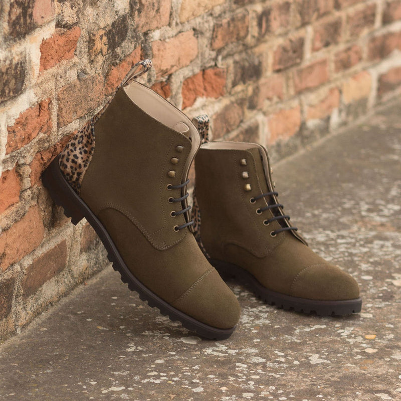 Ambrogio 3123 Bespoke Custom Women's Shoes Beige & Khaki Fabric / Suede Leather Brogue Boots (AMBW1045)-AmbrogioShoes