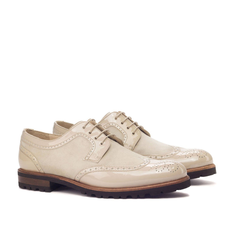 Ambrogio 3099 Bespoke Custom Women's Shoes Beige Suede / Patent Leather Derby Oxfords (AMBW1027)-AmbrogioShoes