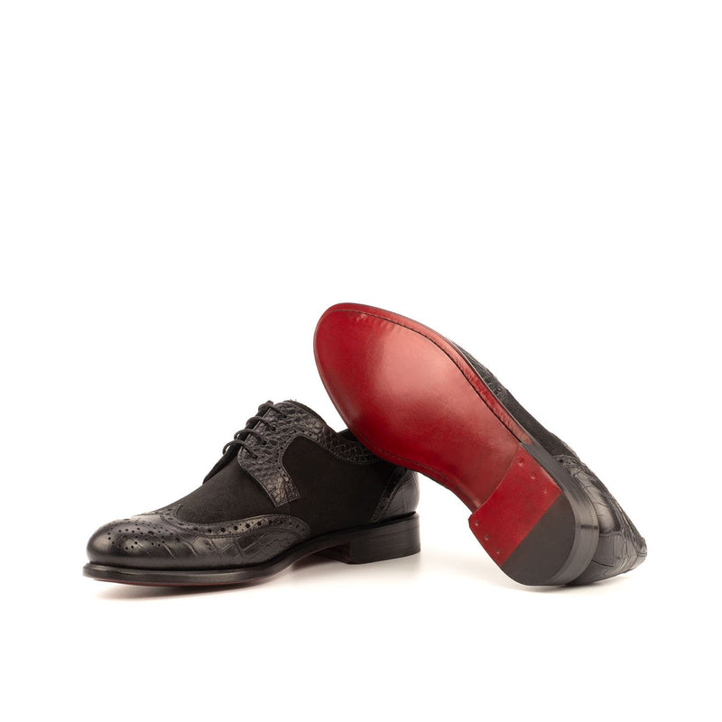 Ambrogio 3939 Bespoke Custom Women's Shoes Black Crocodile Print / Suede Leather Derby Oxfords (AMBW1030)-AmbrogioShoes