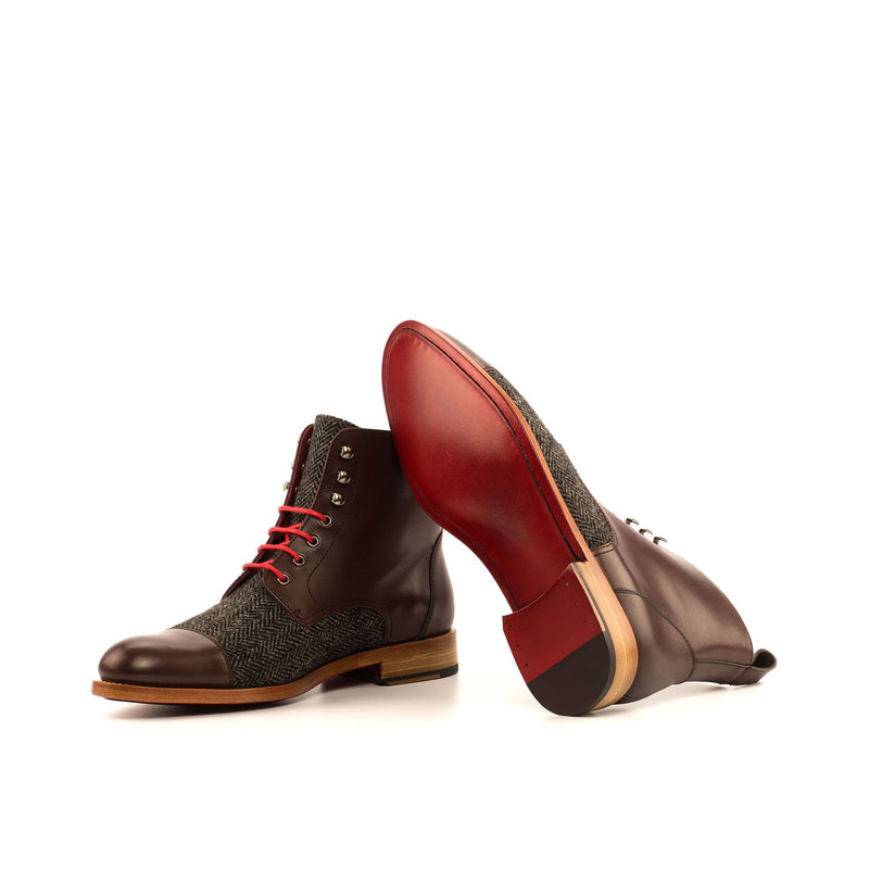 Ambrogio 4012 Bespoke Custom Women's Shoes Black & Dark Brown Fabric / Calf-Skin Leather Brogue Boots (AMBW1047)-AmbrogioShoes