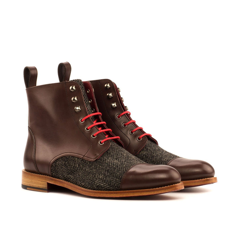 Ambrogio 4012 Bespoke Custom Women's Shoes Black & Dark Brown Fabric / Calf-Skin Leather Brogue Boots (AMBW1047)-AmbrogioShoes