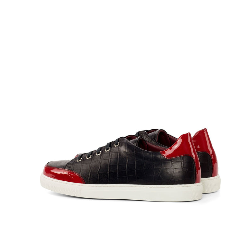 Ambrogio 4371 Bespoke Custom Women's Shoes Black & Red Crocodile Print / Patent Leather Casual Sneakers (AMBW1006)-AmbrogioShoes
