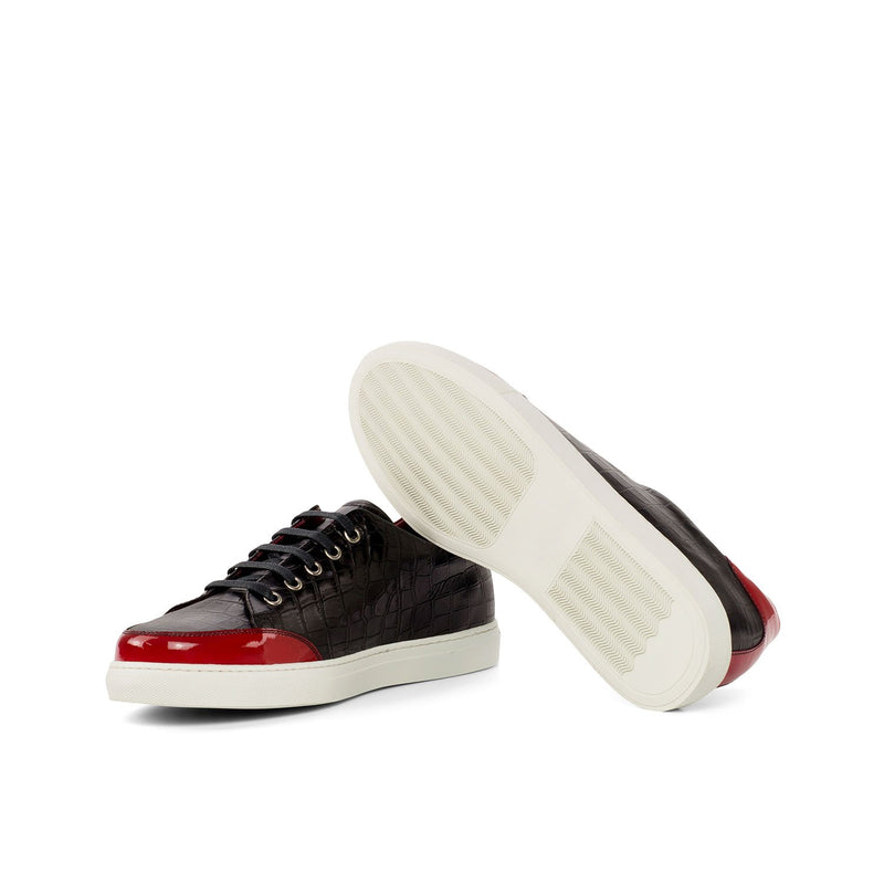 Ambrogio 4371 Bespoke Custom Women's Shoes Black & Red Crocodile Print / Patent Leather Casual Sneakers (AMBW1006)-AmbrogioShoes