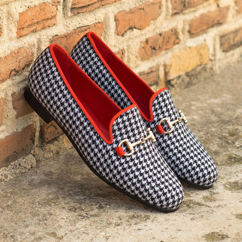 Ambrogio 4434 Bespoke Custom Women's Shoes Black & White Grossgrain / Fabric Audrey Horsebit Loafers (AMBW1062)-AmbrogioShoes