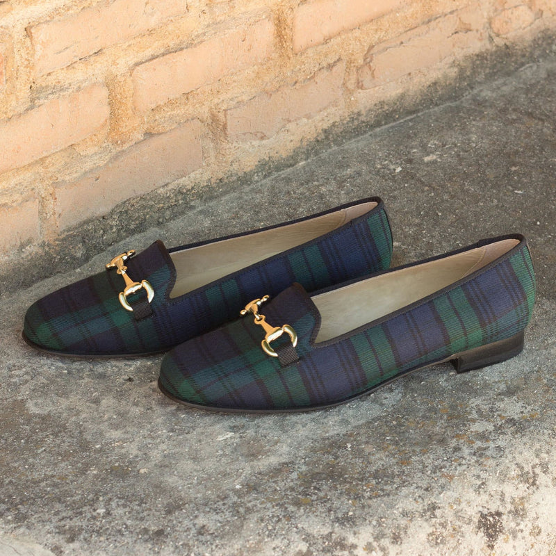 Ambrogio 2128 Bespoke Custom Women's Shoes Blue & Green Fabric Horsebit Loafers (AMBW1066)-AmbrogioShoes