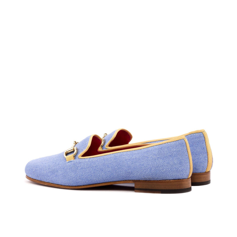 Ambrogio 3584 Bespoke Custom Women's Shoes Blue Grossgrain / Linen Rose Horsebit Loafers (AMBW1064)-AmbrogioShoes