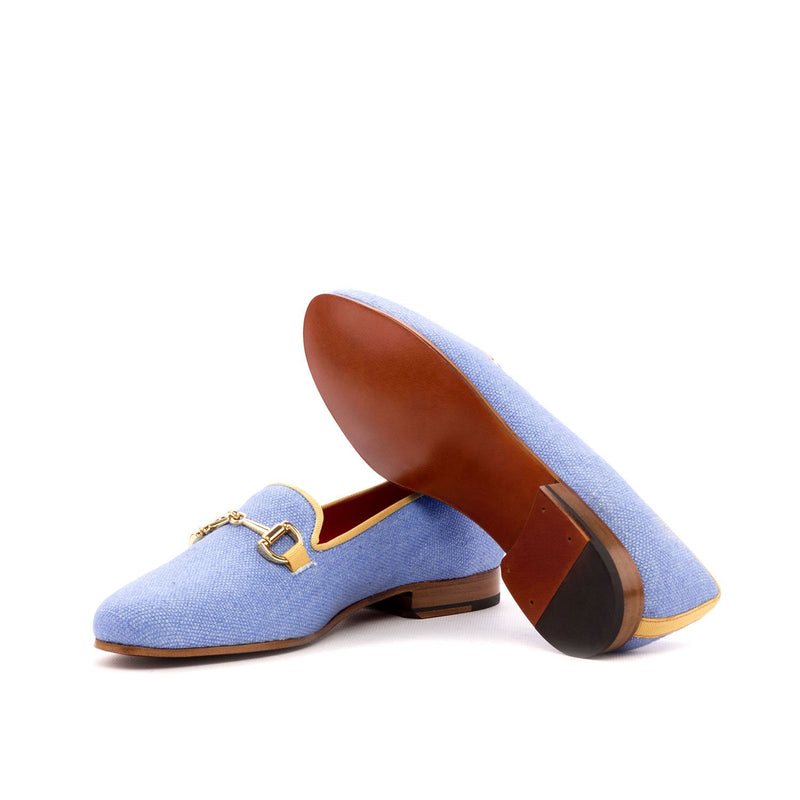 Ambrogio 3584 Bespoke Custom Women's Shoes Blue Grossgrain / Linen Rose Horsebit Loafers (AMBW1064)-AmbrogioShoes