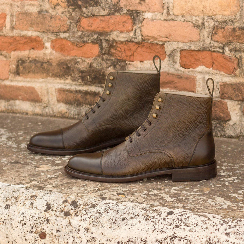 Ambrogio 3078 Bespoke Custom Women's Shoes Brown Pebble Grain / Suede Leather Cap-Toe Boots (AMBW1019)-AmbrogioShoes