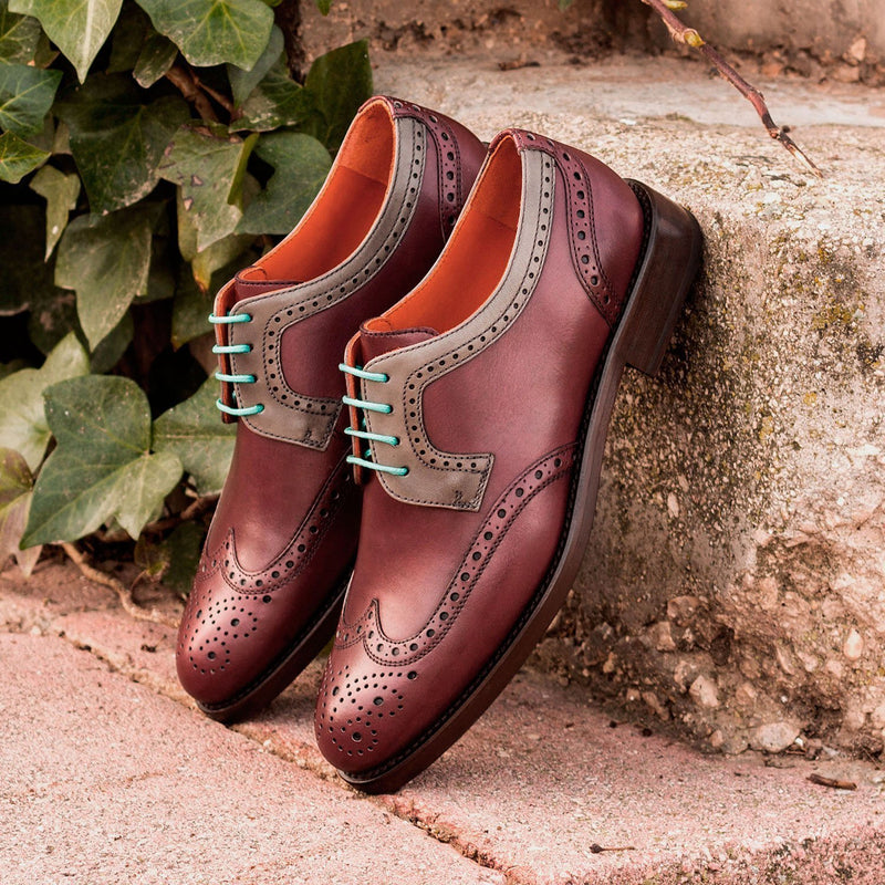 Ambrogio 3416 Bespoke Custom Women's Shoes Burgundy & Gray Suede Leather Derby Oxfords (AMBW1025)-AmbrogioShoes