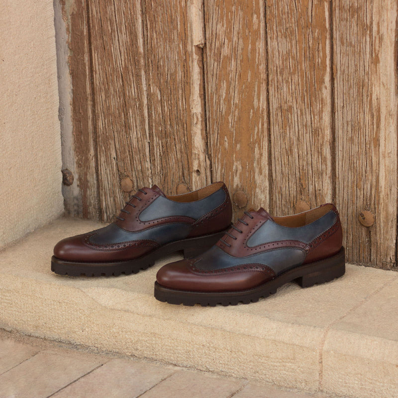 Ambrogio 3046 Bespoke Custom Women's Shoes Burgundy & Navy Calf-Skin Leather Wingtip Oxfords (AMBW1084)-AmbrogioShoes