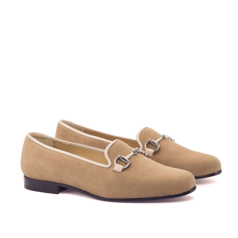 Ambrogio 3206 Bespoke Custom Women's Shoes Camel Grossgrain / Suede Leather Rose Horsebit Loafers (AMBW1061)-AmbrogioShoes