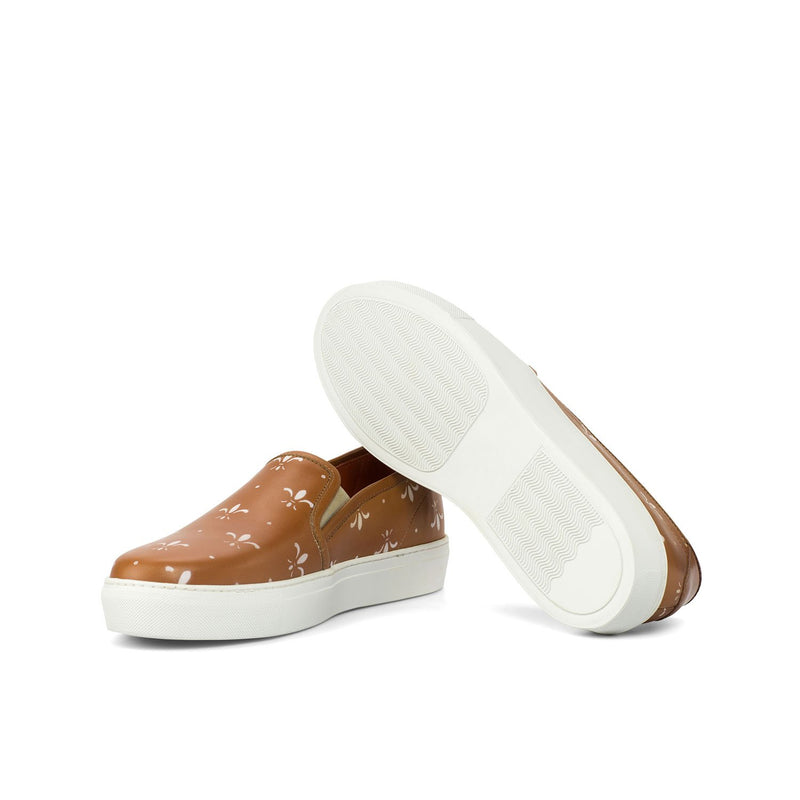 Ambrogio 4401 Bespoke Custom Women's Shoes Cognac Calf-Skin Leather Slip-On Sneakers (AMBW1071)-AmbrogioShoes