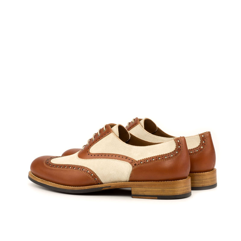Ambrogio 3611 Bespoke Custom Women's Shoes Cognac & Ivory Suede / Calf-Skin Leather Wingtip Oxfords (AMBW1076)-AmbrogioShoes